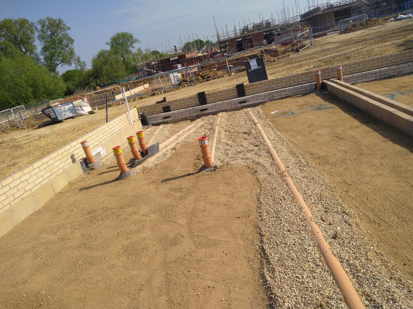 Block foundations with the site swept and clear